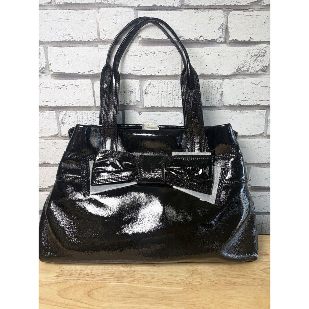 KATE SPADE BLACK PATENT LEATHER HANDBAG CLAVERLY MARYANNE SHOULDER BAG BOW NWT